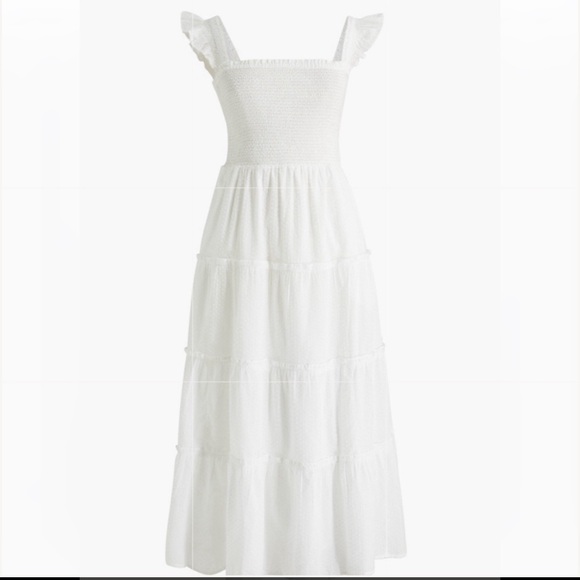 J. Crew | Dresses | J Crew White Smocked Maxi Ruffle Cotton Dress | Poshmark